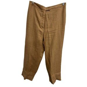 Jillian Jones Womens Linen Pants Brown Cropped with Pleated Hem Sz 8
